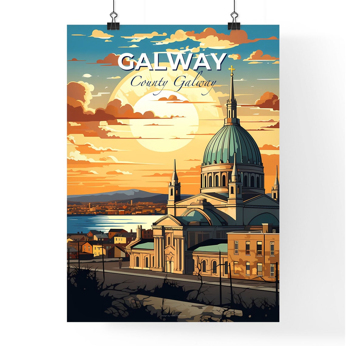 Galway Ireland Cathedral Dome Sunset Waterfront Travel Poster - Image 4