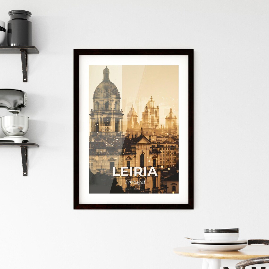 Leiria Portugal Sepia Cathedral Domes Vintage Skyline Art Poster - Image 2