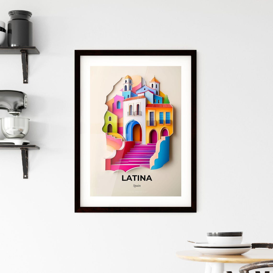 Latina Spain Colorful Staircase Papercut Old Town Travel Poster - Image 2