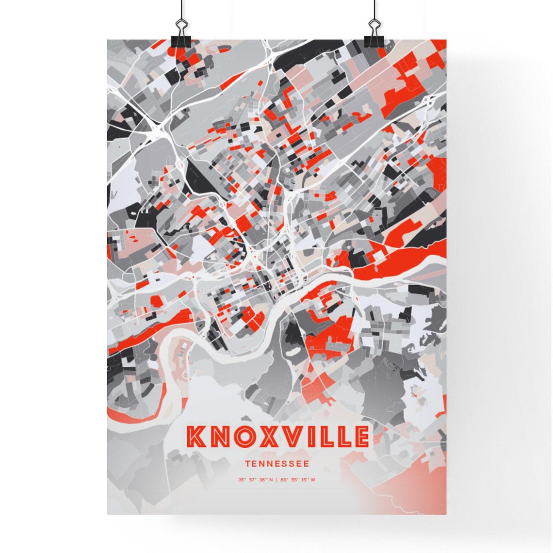Knoxville Tennessee Expressive Red Abstract City Map Art Poster - Image 3