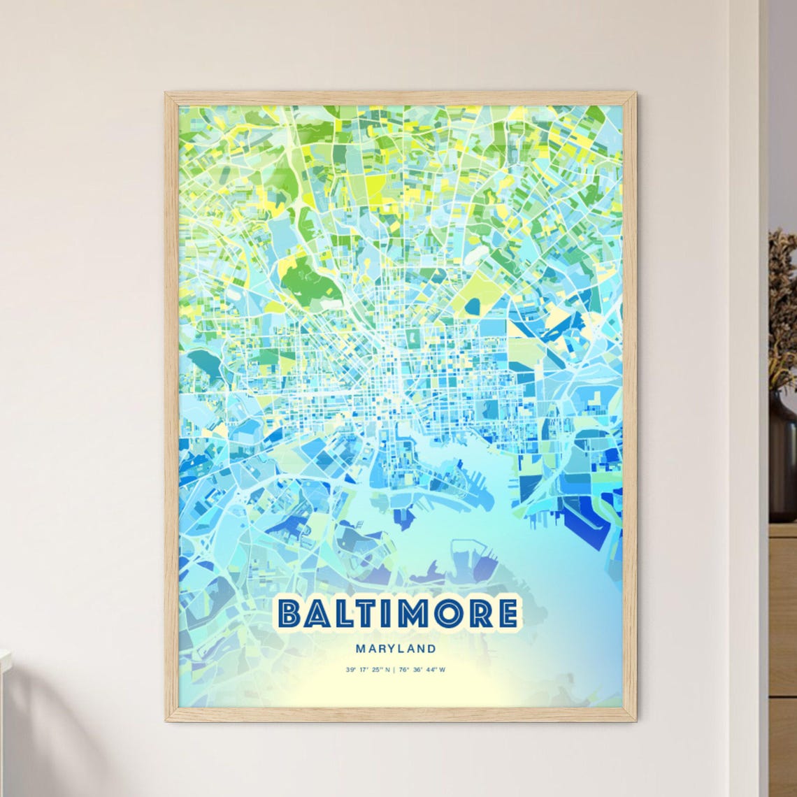 Baltimore Maryland Bluish Gradient City Map Art Poster Customizable