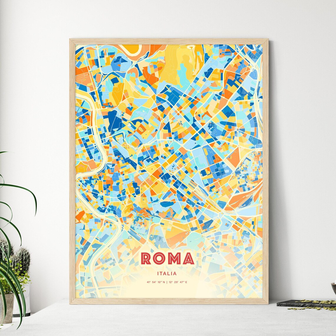 Roma Italia City Map Blue Orange Street Art Map Poster Rome Italy