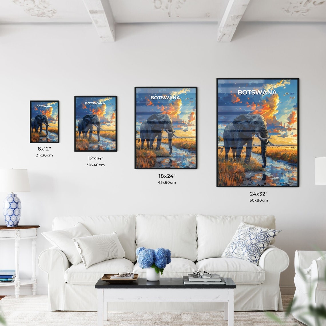 Botswana Elephant Waterhole Golden Sunset Savanna Travel Poster - Image 3