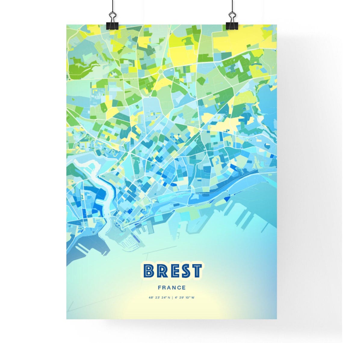 Brest France Custom Blue Green City Map Art Poster Travel Decor Gift - Image 2