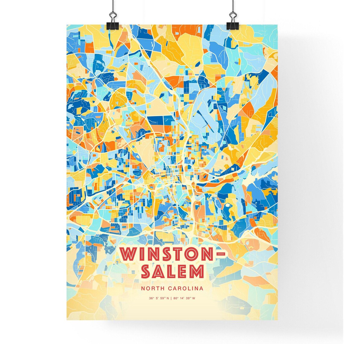 Winston-Salem North Carolina Colorful City Street Map Coordinates Poster - Image 3