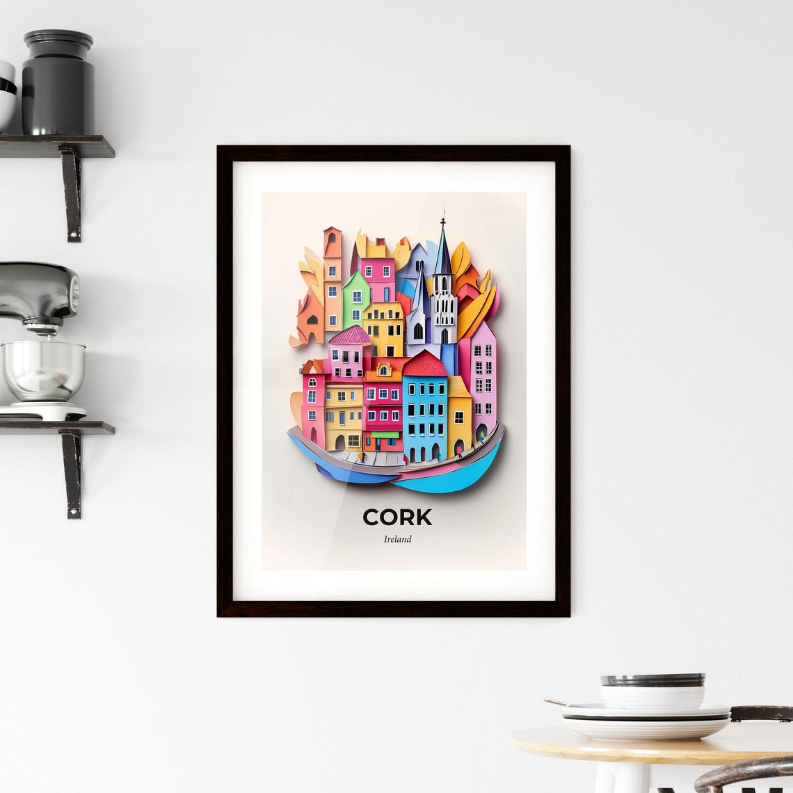 Cork Ireland Colorful Paper Cut Old Town Skyline Scene Poster - Image 2