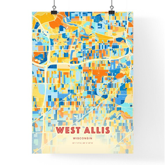 West Allis Wisconsin Modern Colorful City Street Map Art Poster