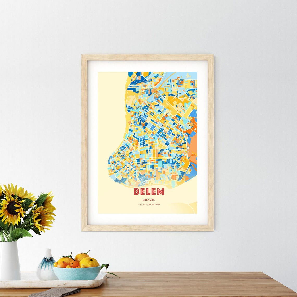 Belem Brazil Colorful Blue Orange City Map Art Poster with Coordinates - Image 2