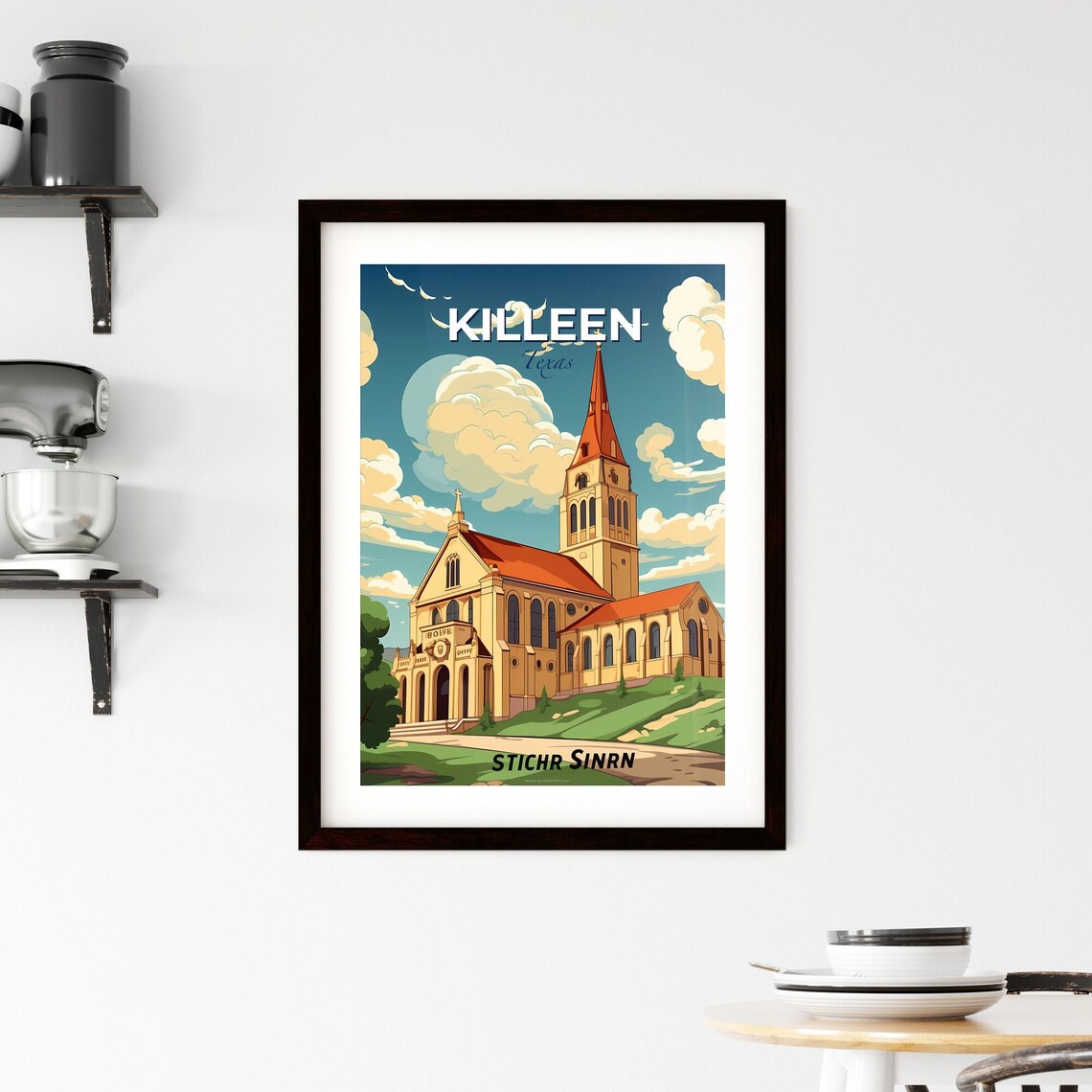 Killeen Texas Historic Stone Church Steeple Vintage Travel Poster - Image 2