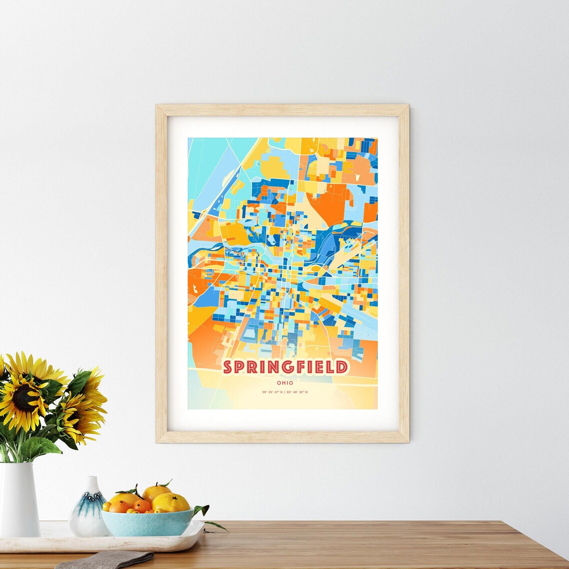 Abstract Springfield Ohio Modern Colorful City Street Map Art Poster - Image 2
