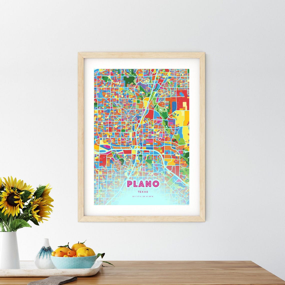Plano Texas Customizable Colorful City Map Poster For Home Decor - Image 2