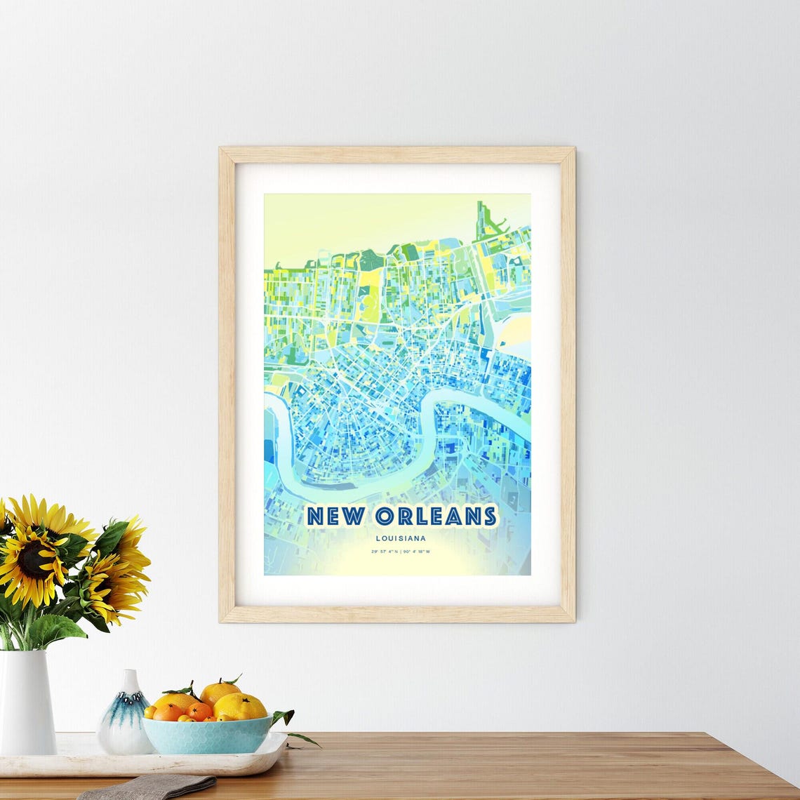 New Orleans Louisiana Bluish Gradient City Map Art Poster Customizable - Image 2