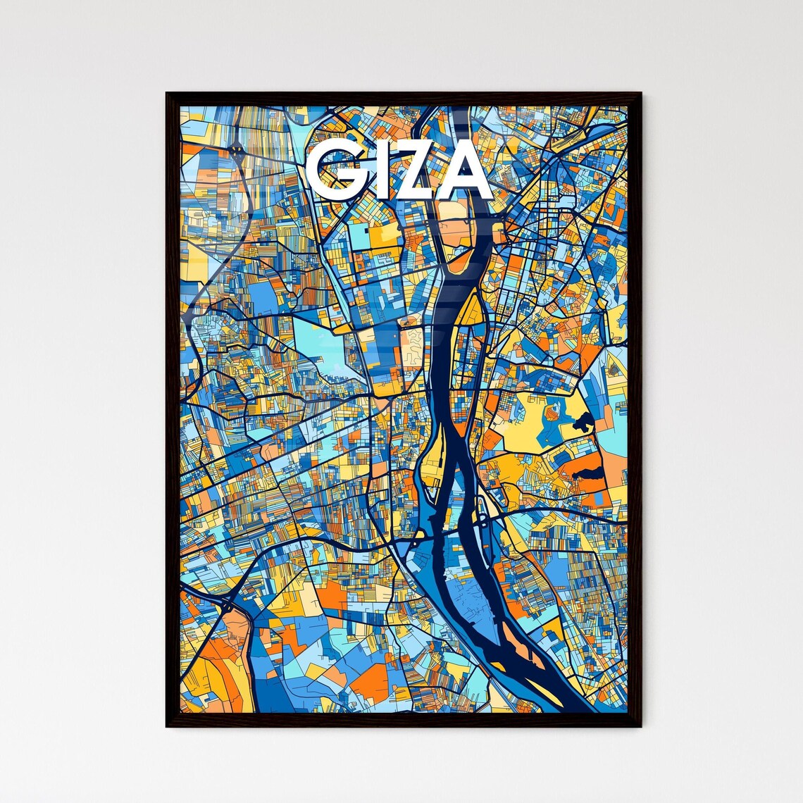 Giza Egypt Colorful City Street Map with Nile River Poster Art
