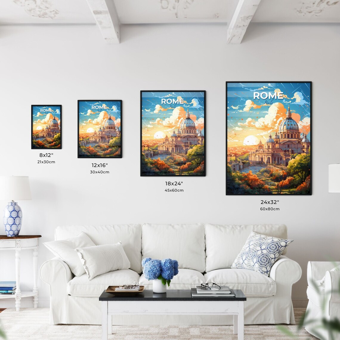 Rome Italy Sunset Domed Cathedral Skyline Vintage Travel Poster - Image 3
