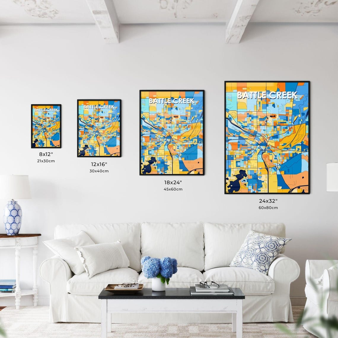 Battle Creek Michigan Vibrant Blue and Orange City Map Poster - Image 3
