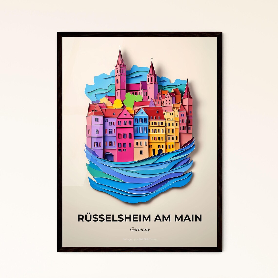 Ruesselsheim Am Main Germany Colorful Paper Cut City Travel Poster