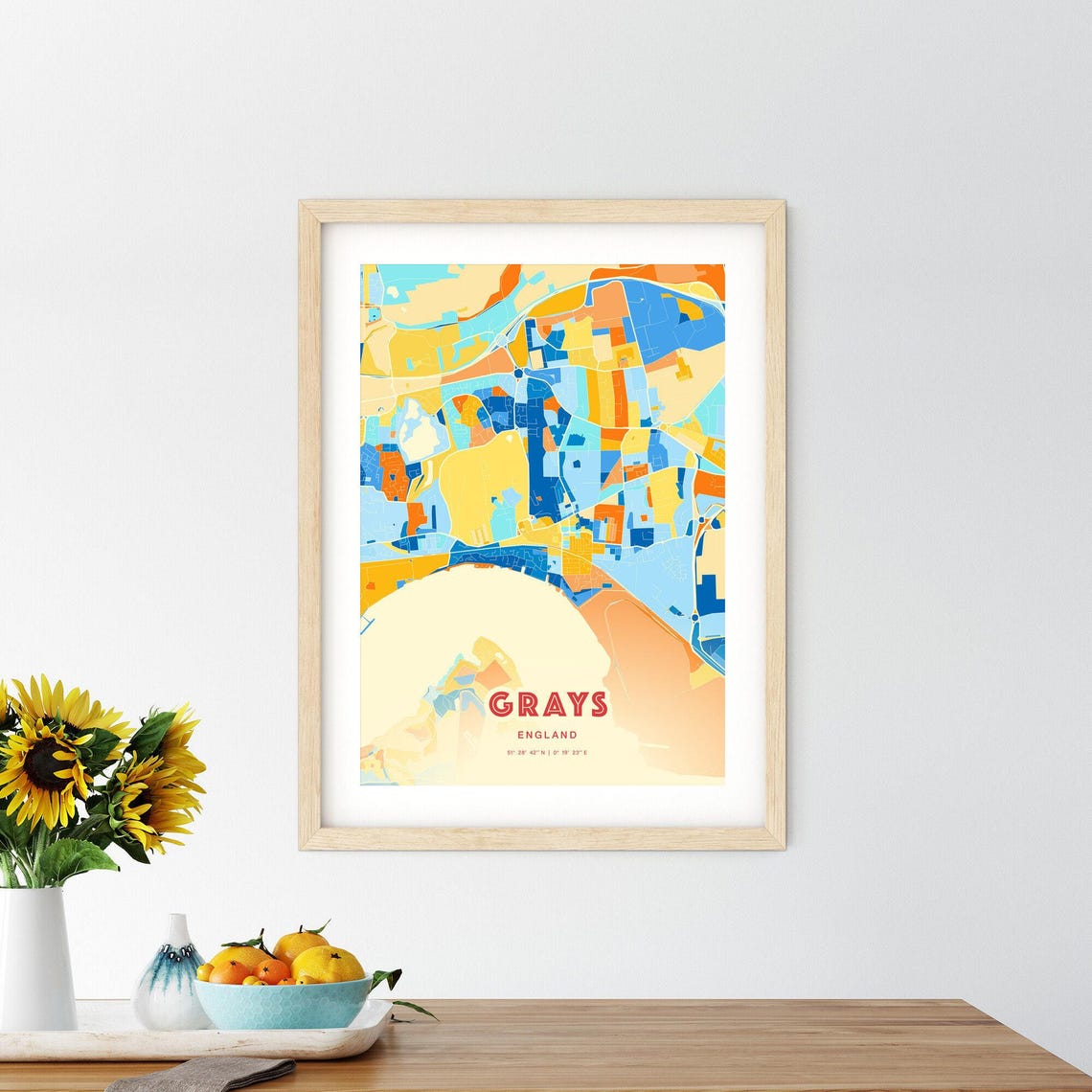 Grays England Colorful Blue Orange Map Art Poster Wall Decor - Image 2