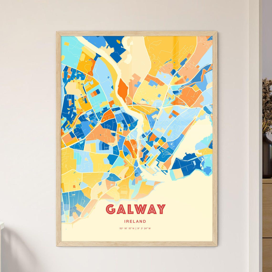 Galway Ireland Vibrant Stylized Blue and Orange City Map Poster