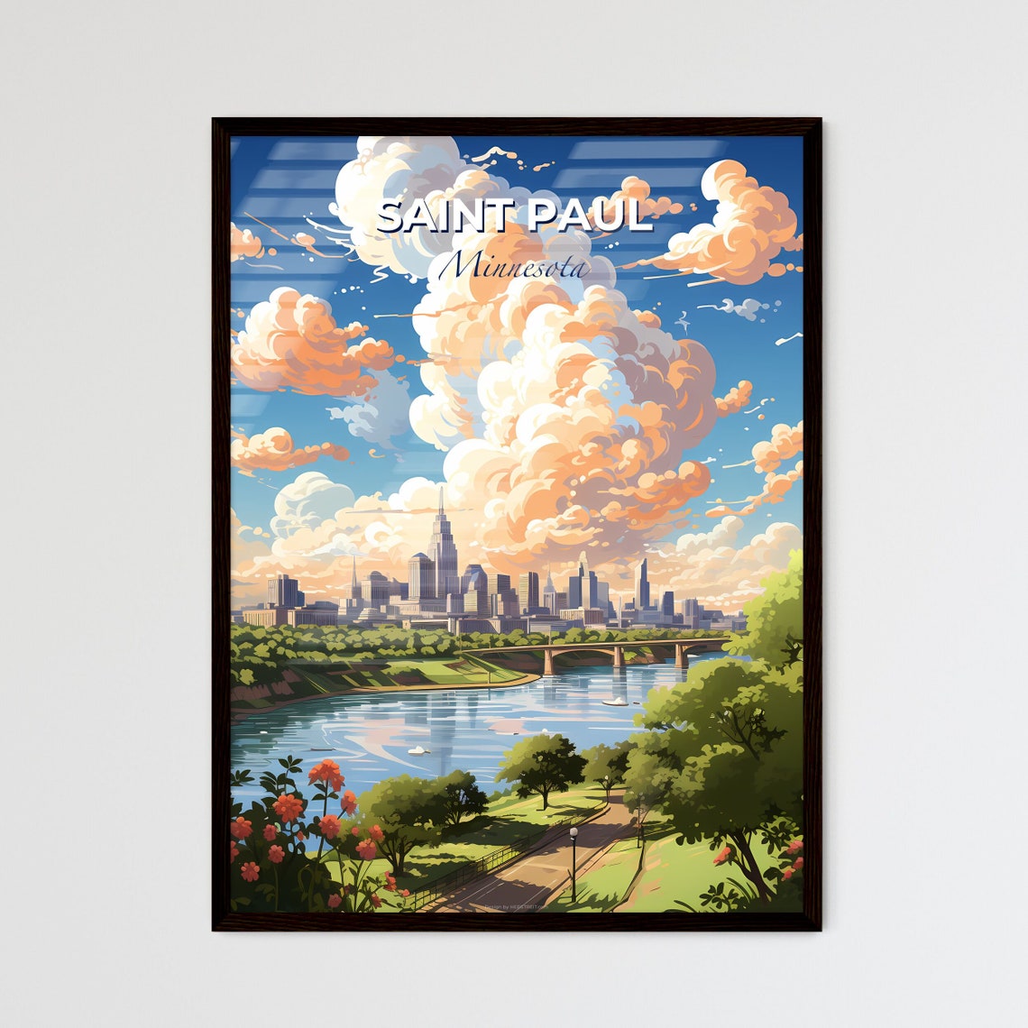 Saint Paul Minnesota Illustrated Travel Poster River Skyline Art