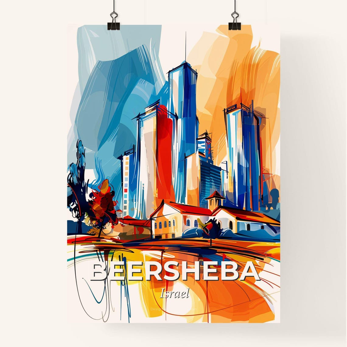 Beersheba Israel Vibrant Watercolor Modern Skyline Art Poster - Image 4