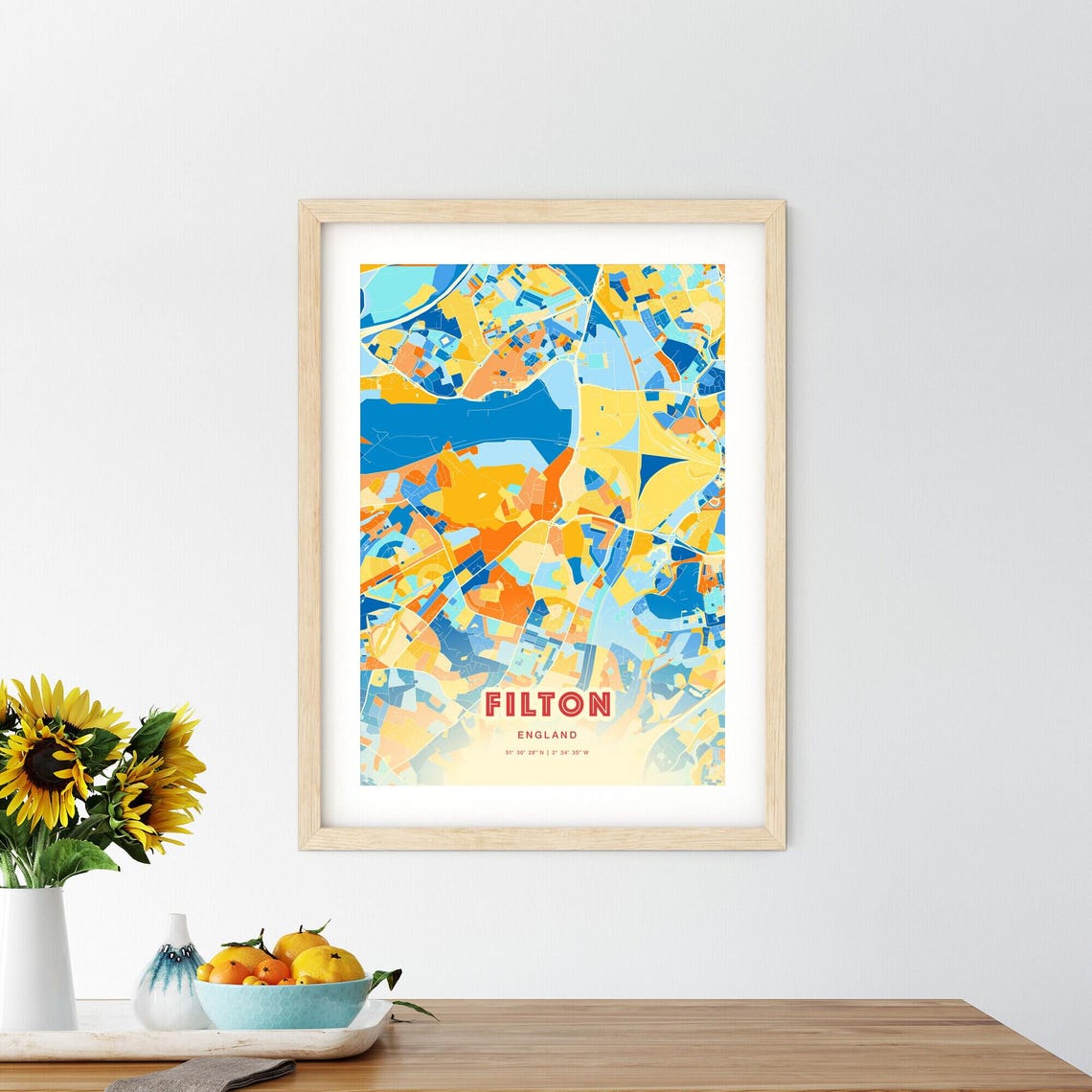 Filton England Colorful Blue Orange Map Art Poster Wall Decor - Image 2