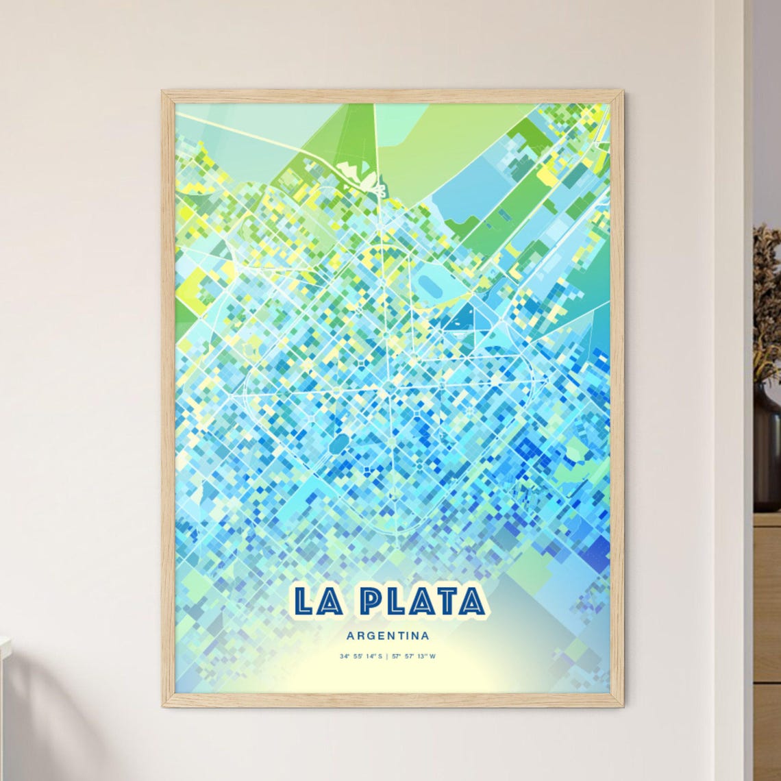 La Plata Argentina Pastel Blue City Map Art with Coordinates Poster