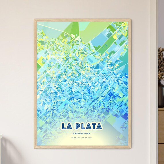 La Plata Argentina Pastel Blue City Map Art with Coordinates Poster