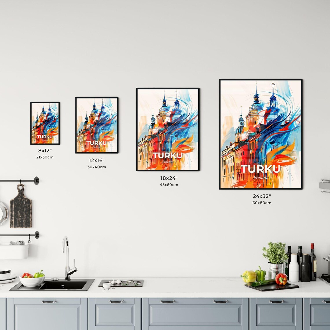 Turku Finland Colorful Abstract Twin Cathedral Towers Art Poster - Image 3