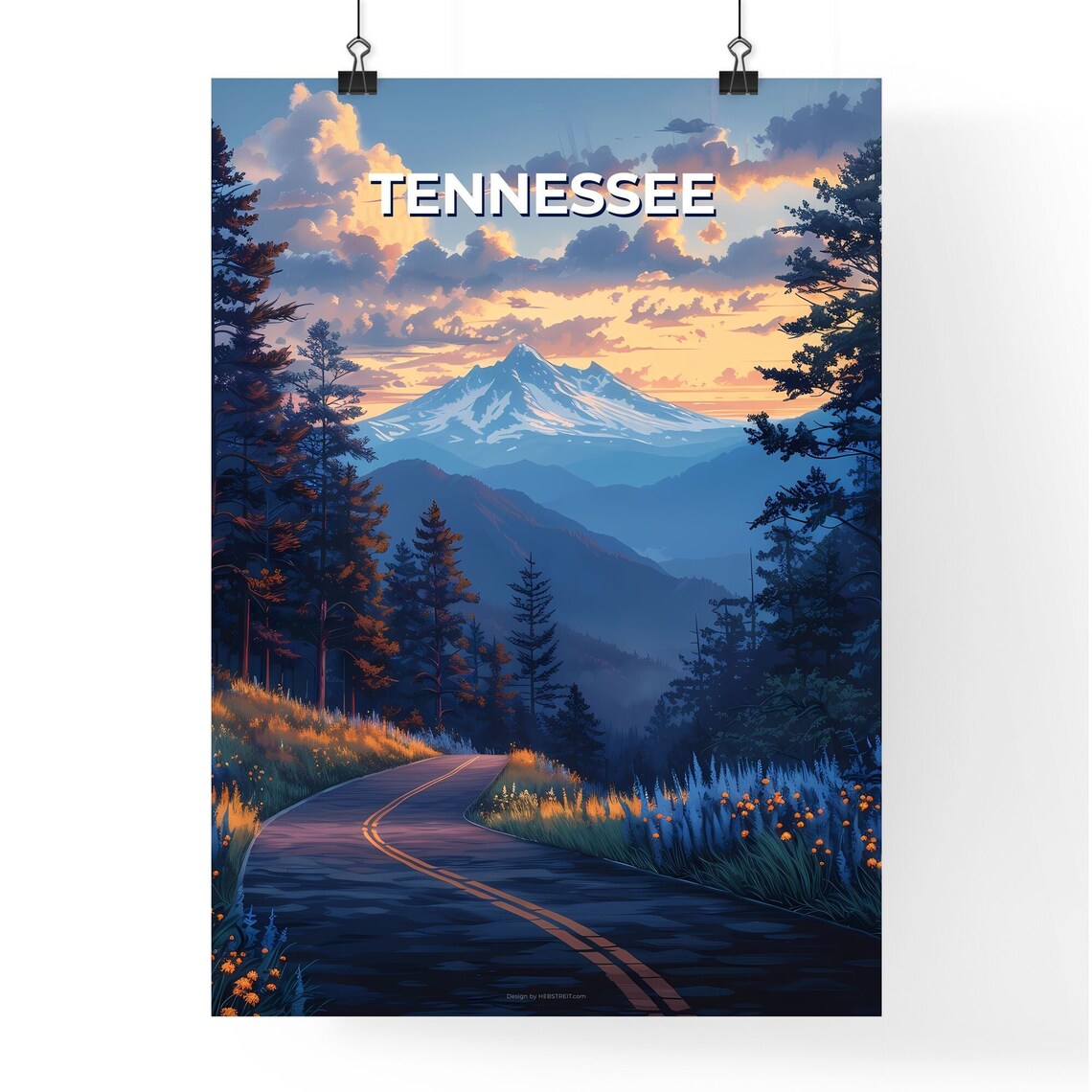 Tennessee Snowy Mountain Peak Sunset Road Vintage Travel Poster Art - Image 4