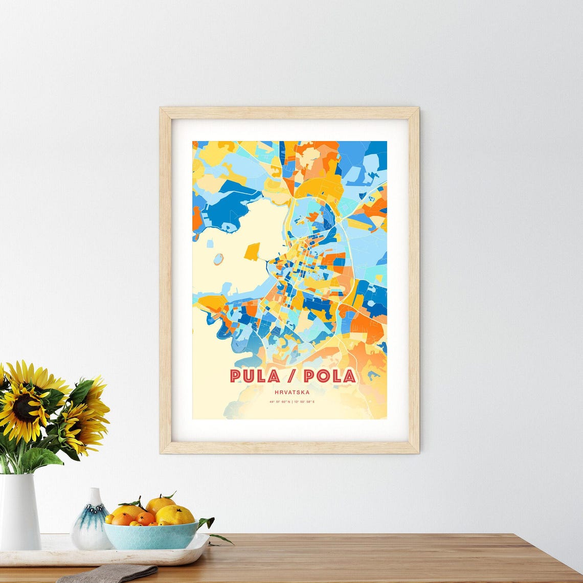 Pula Croatia Pola Modern Colorful City Map Blue Orange Poster - Image 2