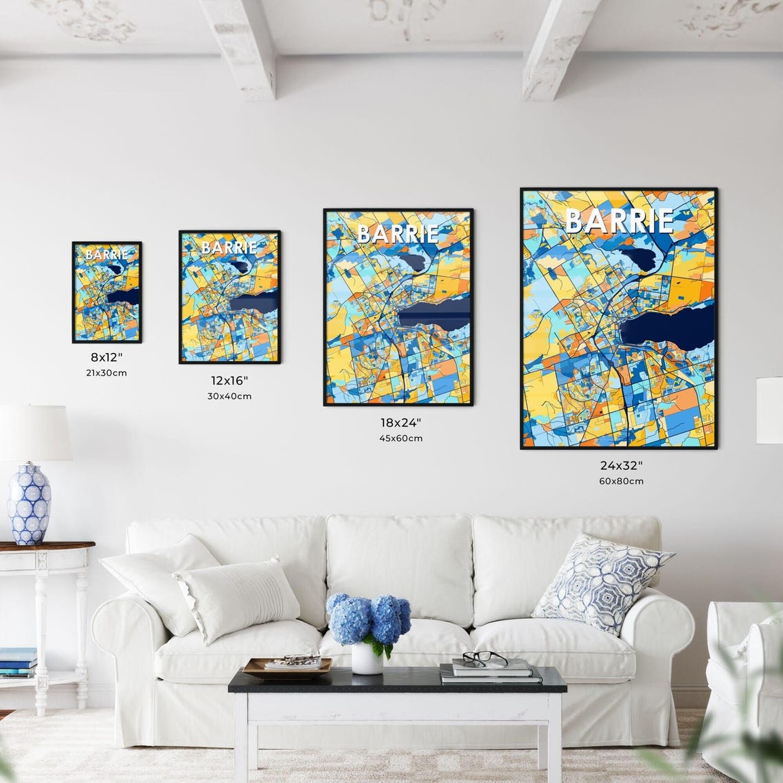 Barrie Canada Bold Colorful Vibrant City Street Map Art Poster - Image 3
