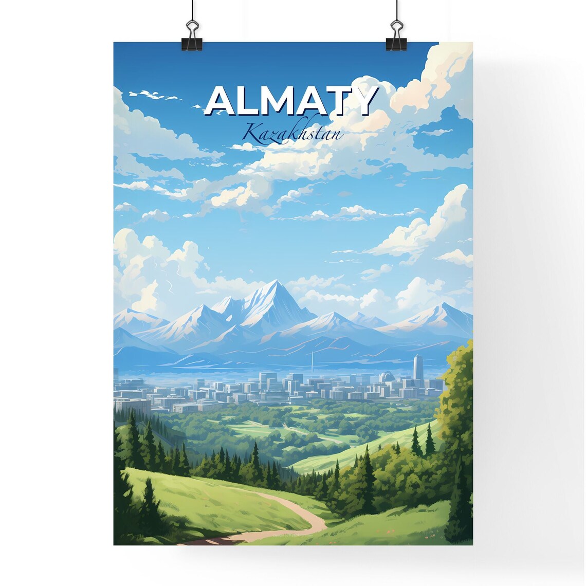 Almaty Kazakhstan Vibrant Scenic Illustrated City Travel Art Poster - Image 4
