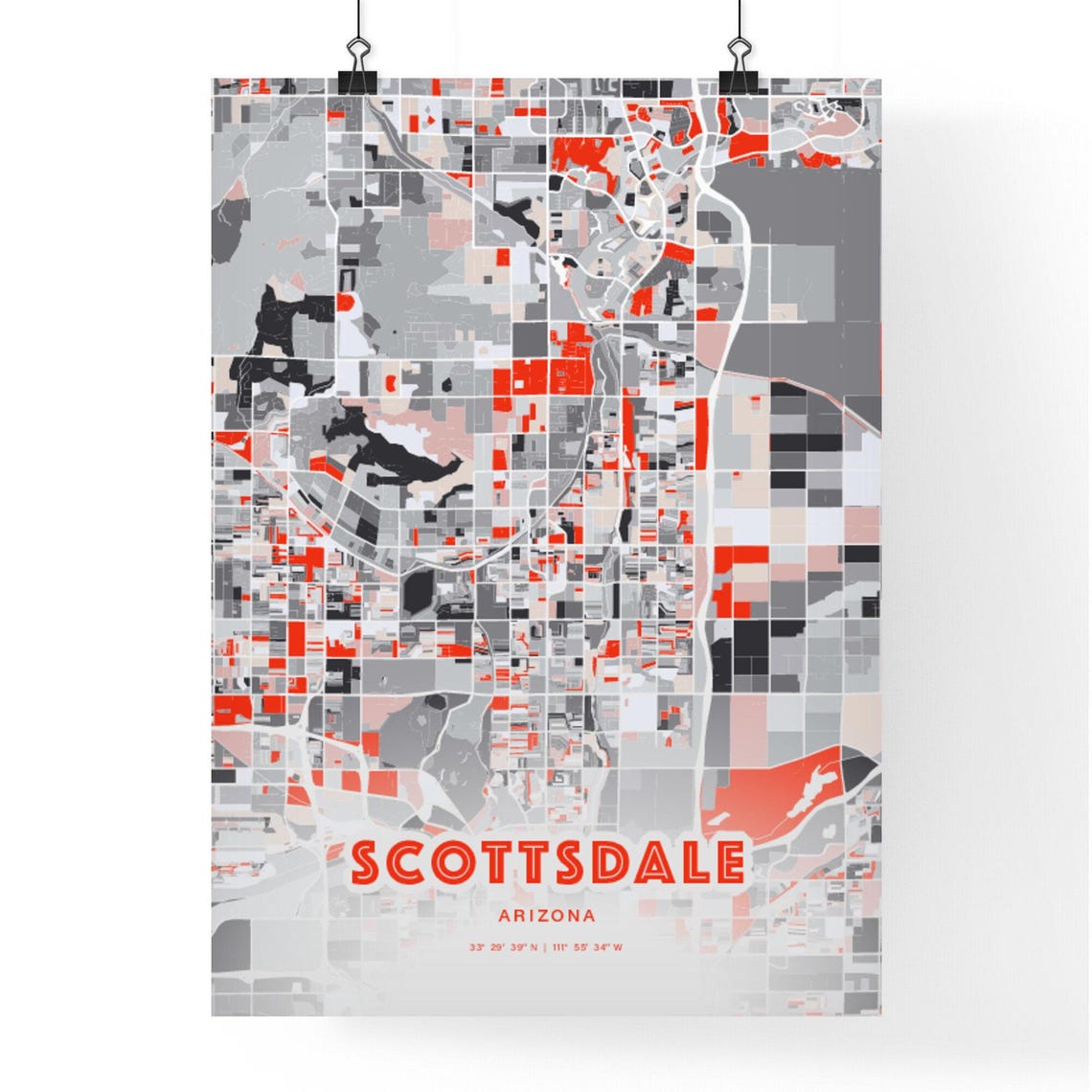 Scottsdale Arizona Expressive Red Bold Modern City Map Art Poster - Image 3