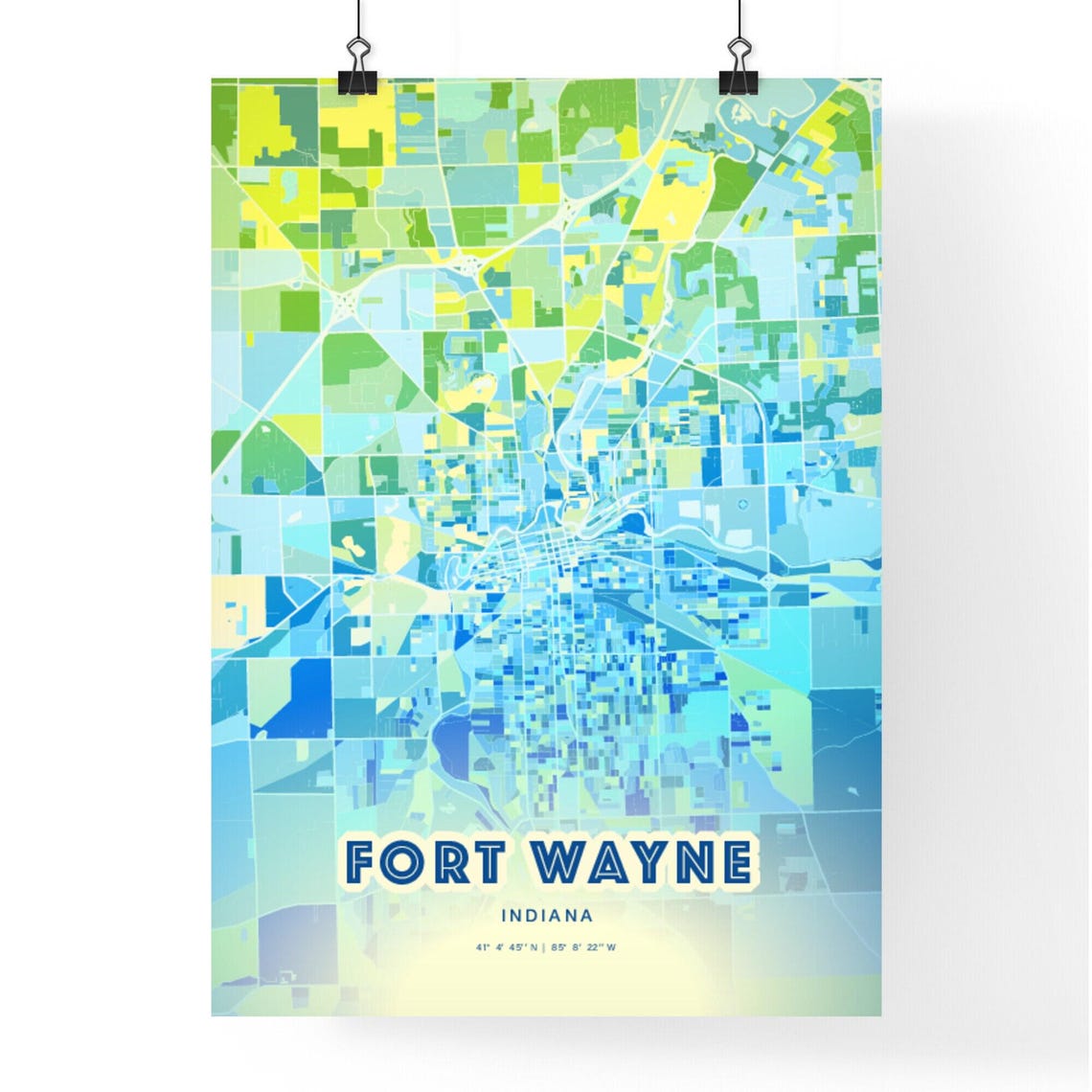 Fort Wayne Indiana Bluish Gradient City Map Art Poster Customizable - Image 3