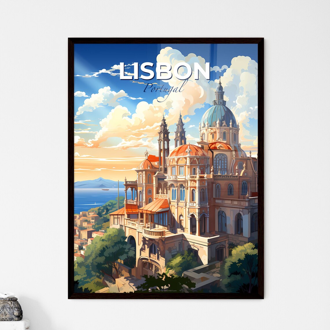Vivid Lisbon Portugal Domed Historic Palace Over the Bay Poster