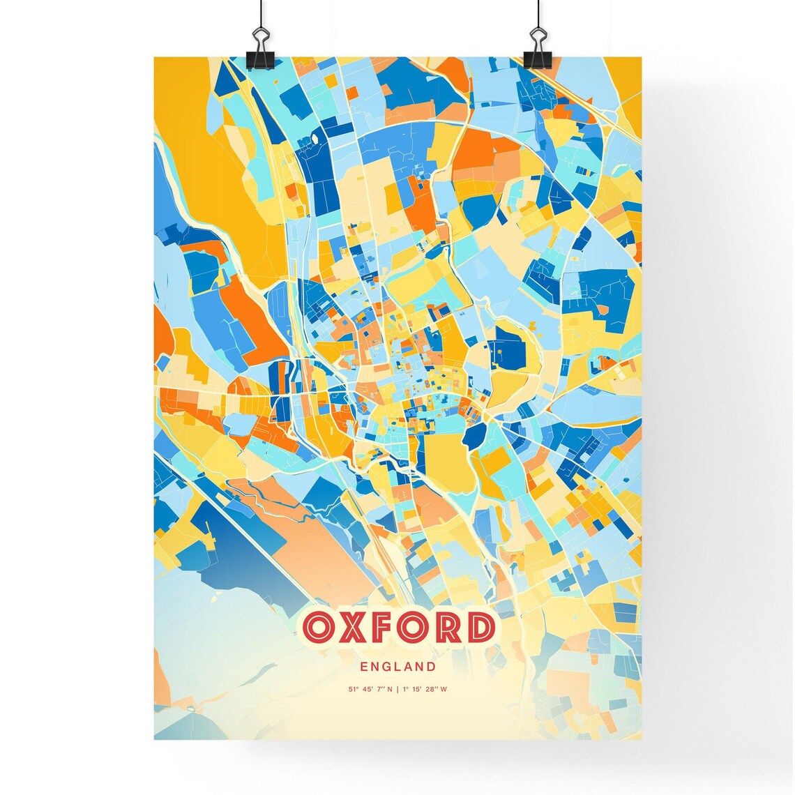 Oxford England Blue Orange Historic University City Map Art Poster - Image 3
