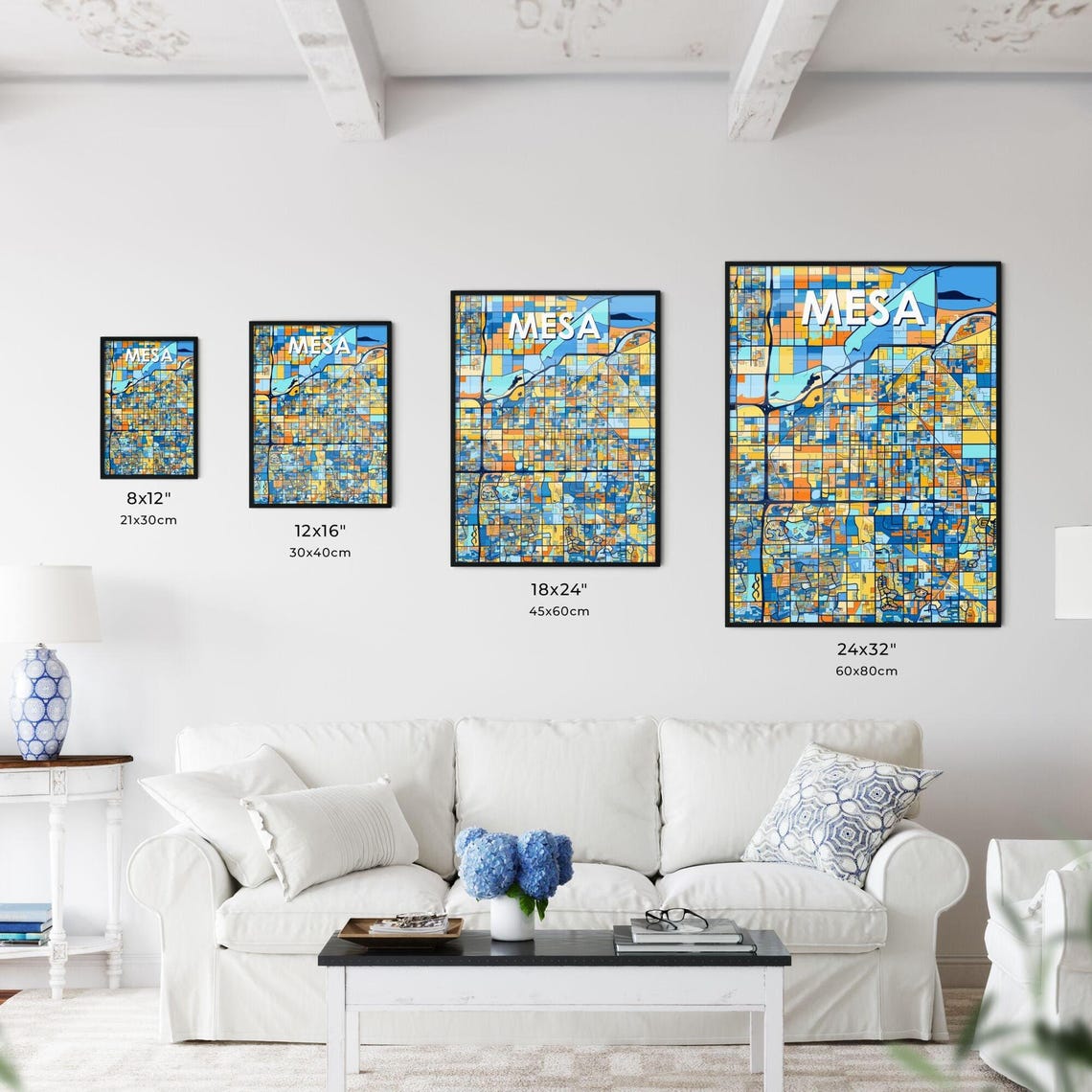 Mesa Colorful City Street Map Blue Orange Modern Gift Poster - Image 3