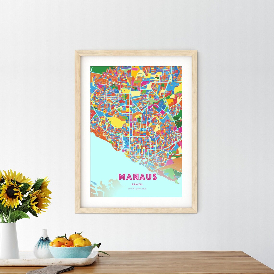 Manaus Brazil Modern Crazy Colorful Mosaic City Map Art Poster - Image 2