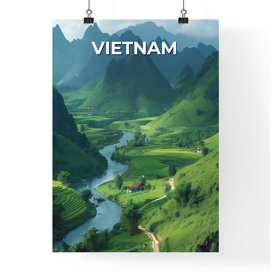 Vietnam Emerald Rice Terraces River Valley Mountain Travel Poster - Image 4