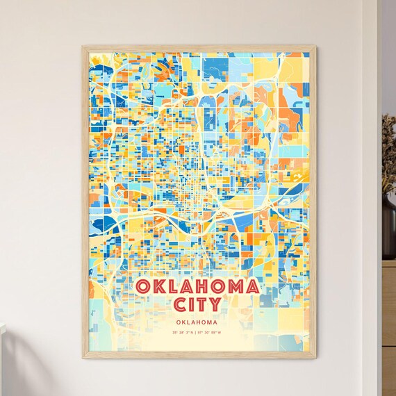 Oklahoma City Oklahoma Colorful Blue Orange City Map Art Poster
