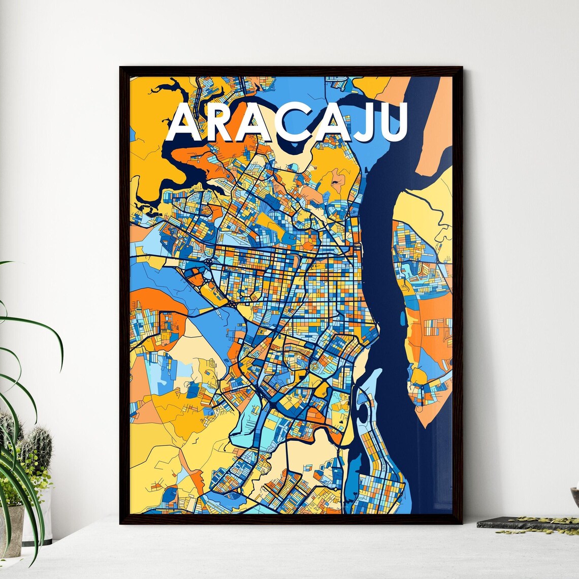 Aracaju Brazil Coastal City Map Art Poster Bold Navy Blue Street Design