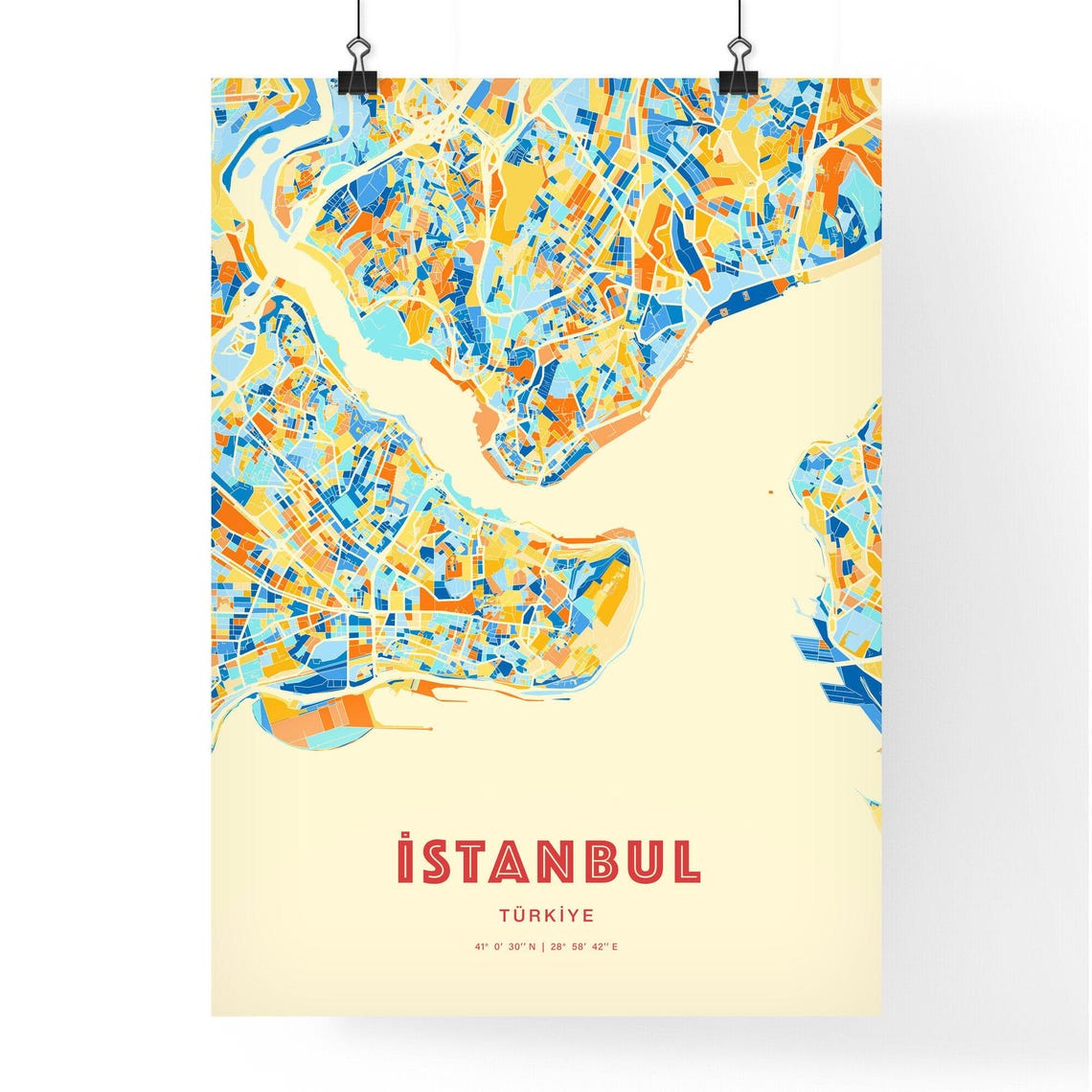 Istanbul Türkiye Bold Colorful Blue Orange Fine Art City Map Poster - Image 3