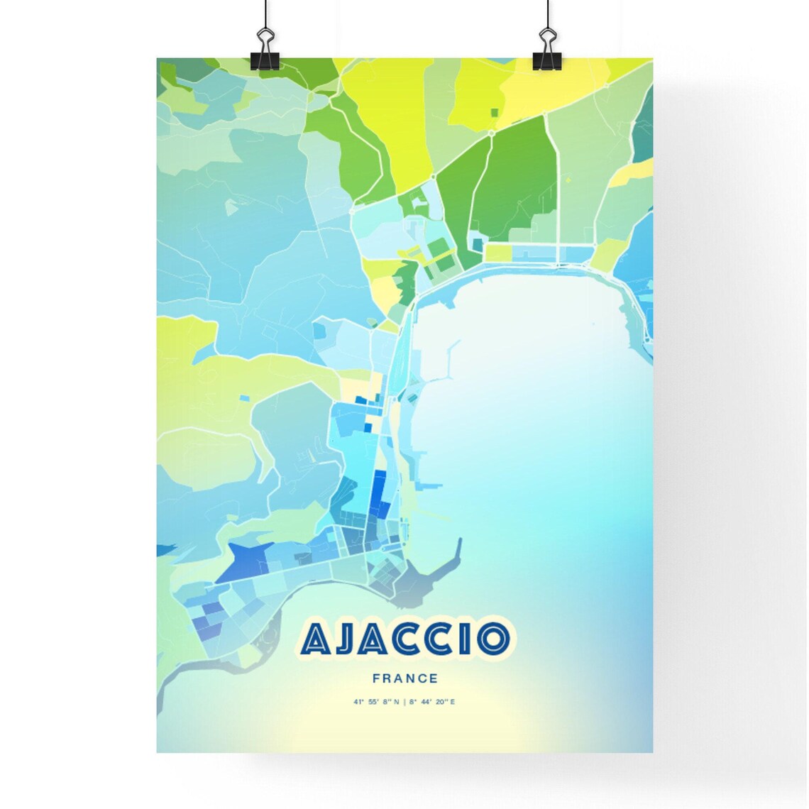 Ajaccio France Custom Blue Green City Map Art Poster Travel Decor Gift - Image 2