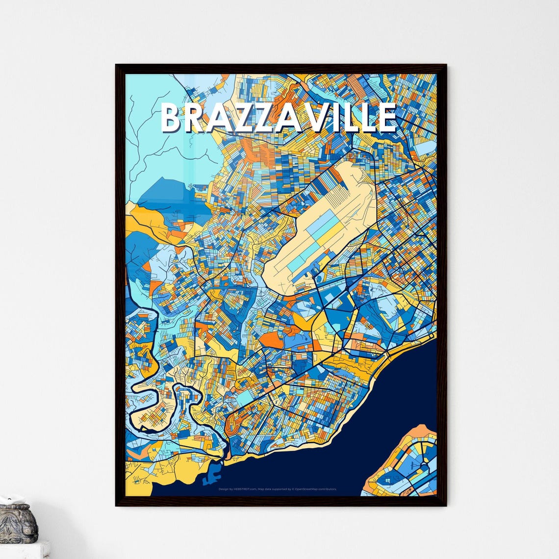 Brazzaville Congo Vibrant Colorful City Map Art Print Home Decor