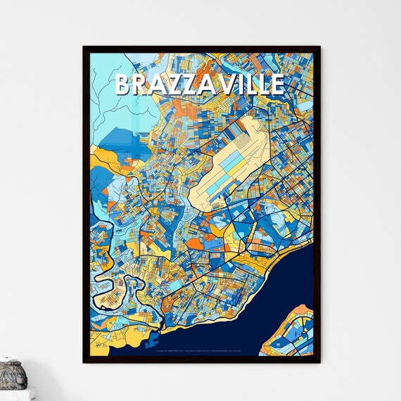 Brazzaville Congo Vibrant Colorful City Map Art Print Home Decor