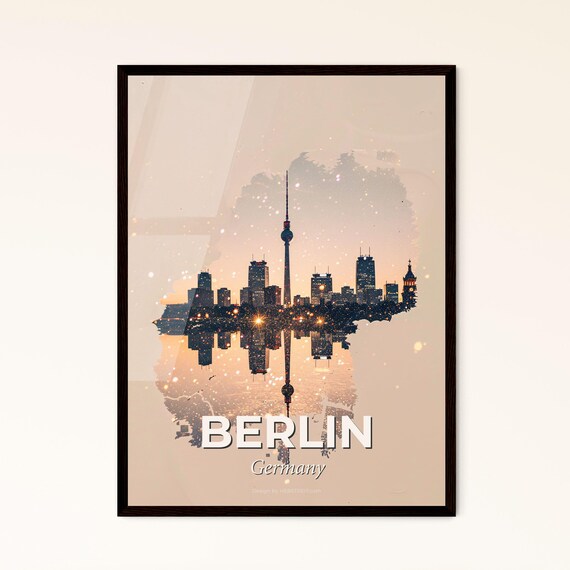 Berlin Germany TV Tower Skyline Golden Double Exposure Poster