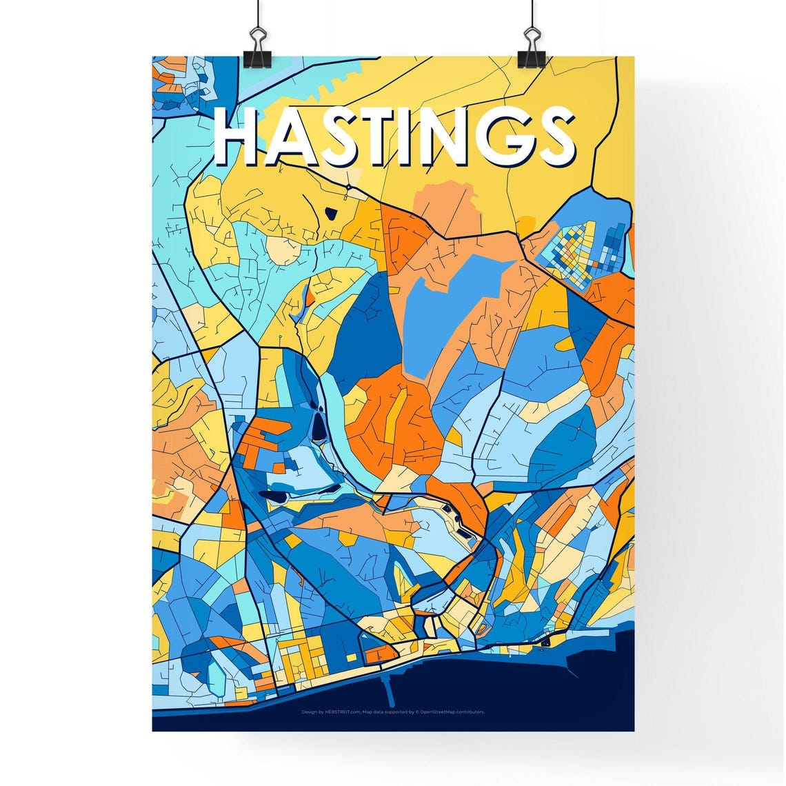 Hastings England Colorful Vibrant City Street Map Art Poster - Image 4