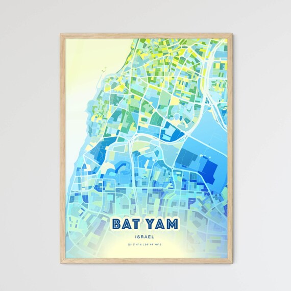 Bat Yam Israel Bluish Watercolor City Map Art Poster Wall Decor