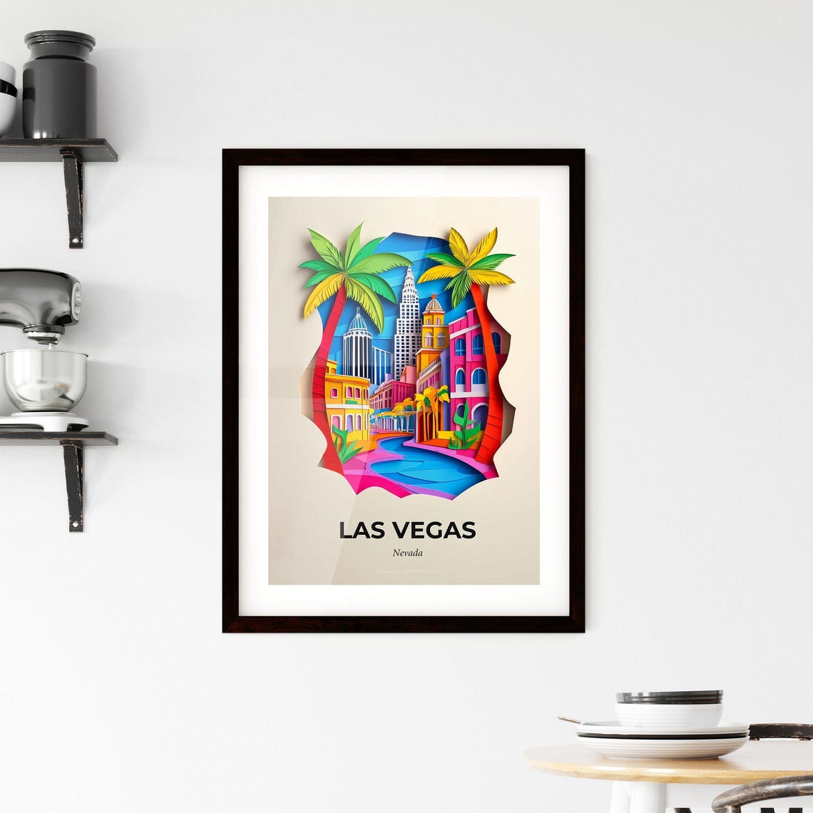 Las Vegas Nevada Colorful Paper Cut Palm Skyline Travel Poster - Image 2