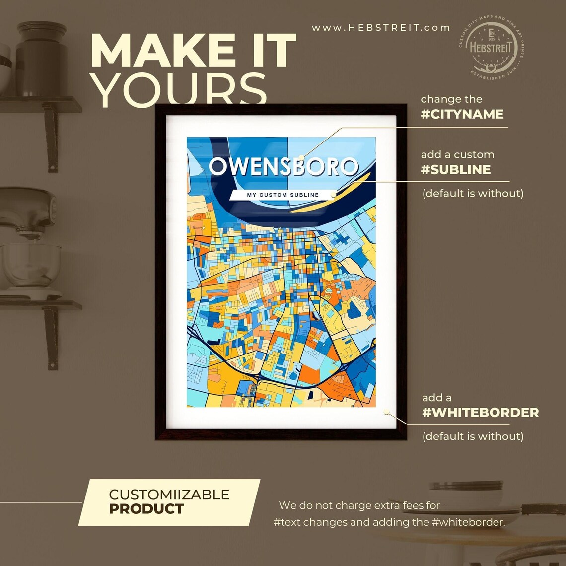Owensboro Kentucky Geometric Blue and Orange City Map Poster - Image 2